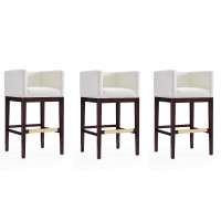 Manhattan Comfort 3-BS012-IV Kingsley 38 in. Ivory and Dark Walnut Beech Wood Barstool (Set of 3)